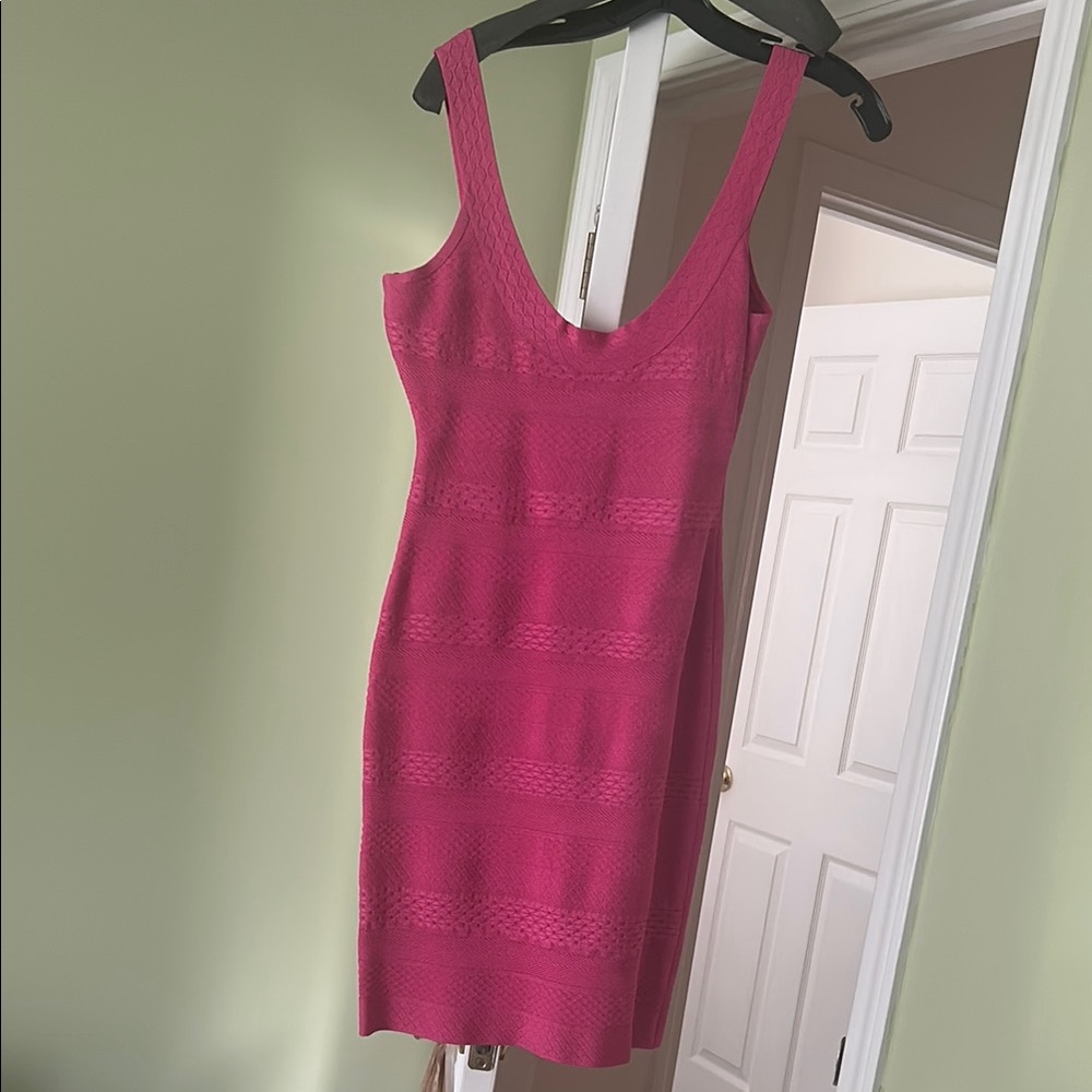 Herve Leger Pink Bodycon Mini Dress Scoop Neck Sleeveless